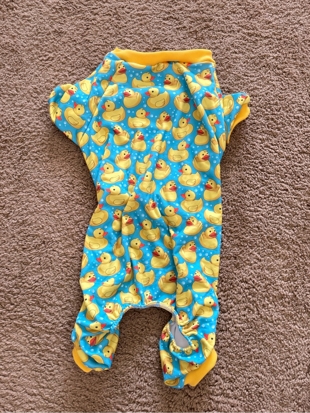 FabDog One-Piece Rubber Duck Print Romper - Yellow on Blue size 22”